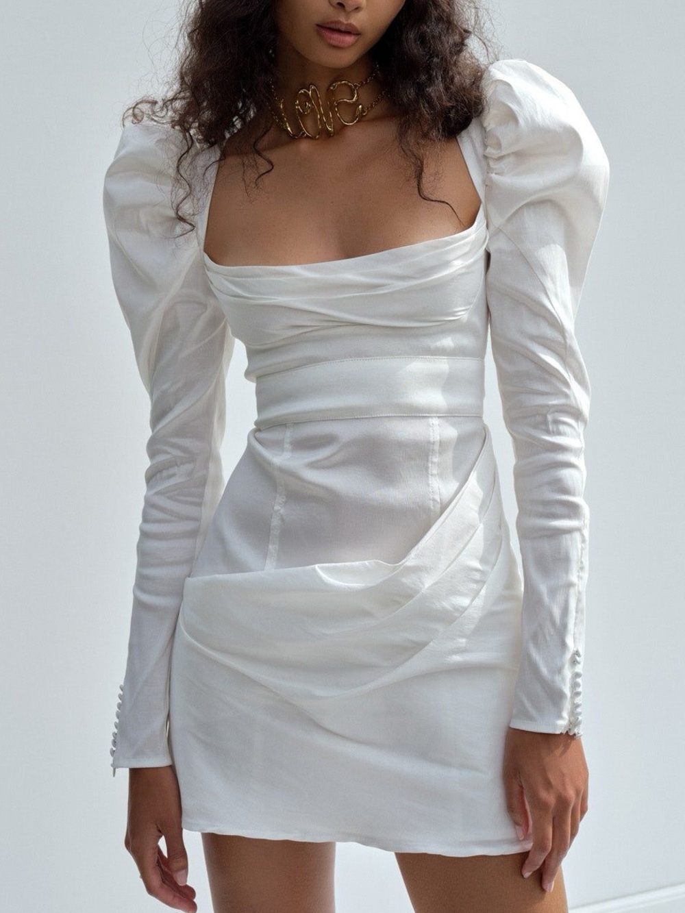 For Love & Lemons Etta Mini Puff Sleeve Bridal Dress - XS